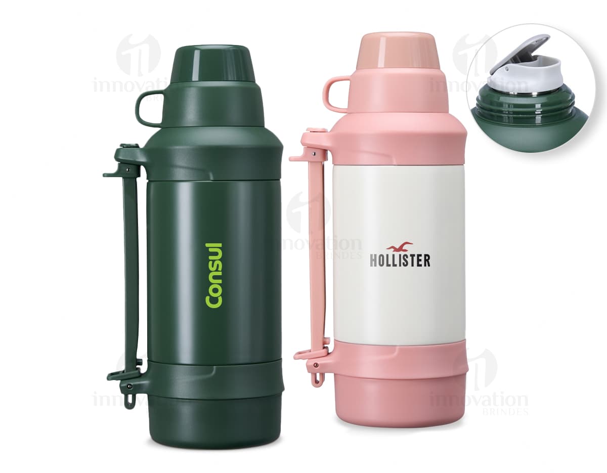 Garrafa térmica de 1250ml na cor preta, com tampa de rosca e design moderno.