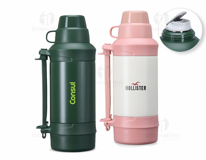 Garrafa térmica de 1250ml na cor preta, com tampa de rosca e design moderno.