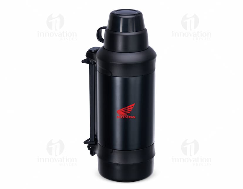 Garrafa térmica de 1250ml na cor preta, com tampa de rosca e design moderno.