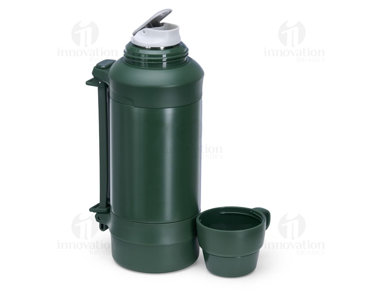 Garrafa térmica de 1250ml na cor preta, com tampa de rosca e design moderno.