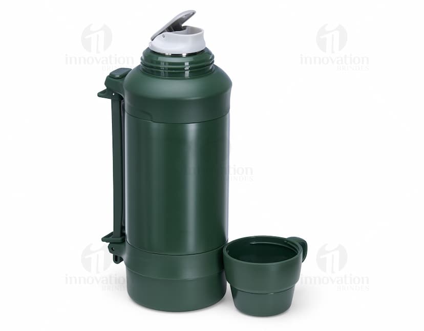 Garrafa térmica de 1250ml na cor preta, com tampa de rosca e design moderno.