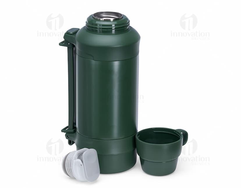 Garrafa térmica de 1250ml na cor preta, com tampa de rosca e design moderno.