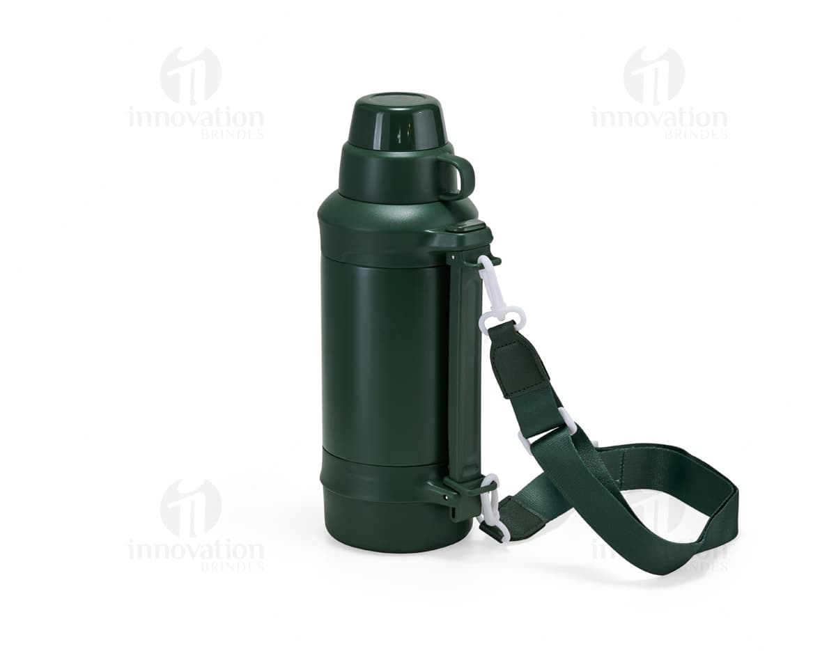 Garrafa térmica de 1250ml na cor preta, com tampa de rosca e design moderno.