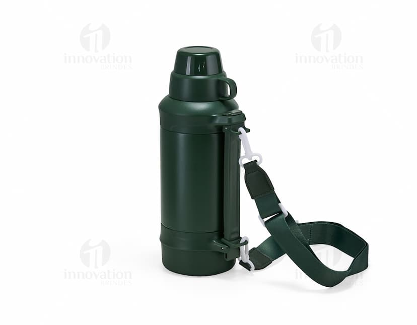 Garrafa térmica de 1250ml na cor preta, com tampa de rosca e design moderno.