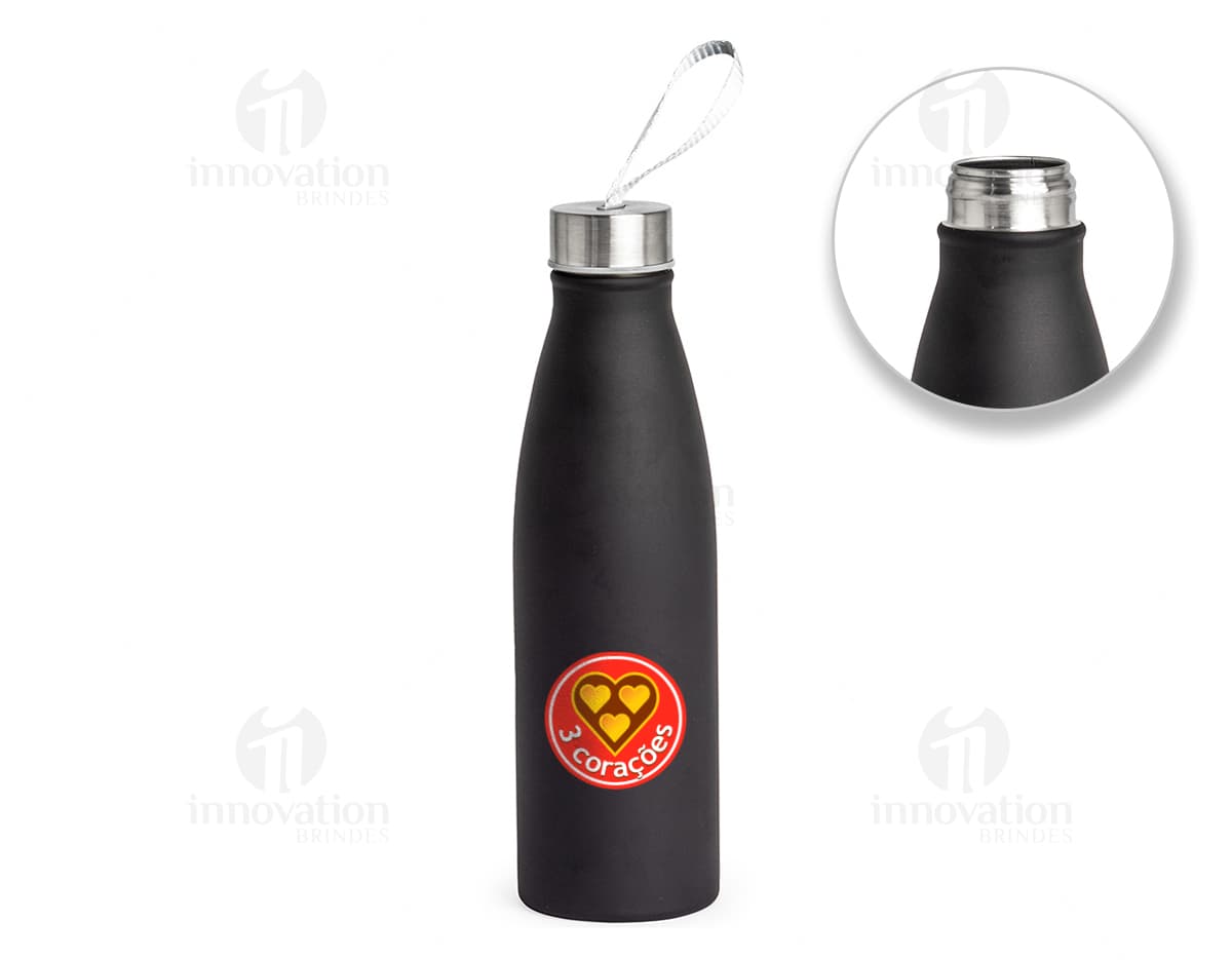 Garrafa de aço inoxidável de 800ml em fundo branco.