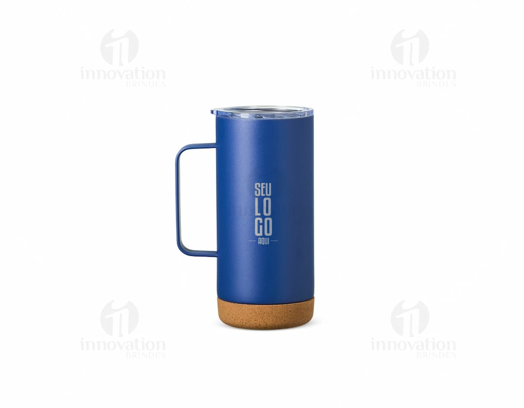 Caneca térmica de 500ml com revestimento de cortiça.