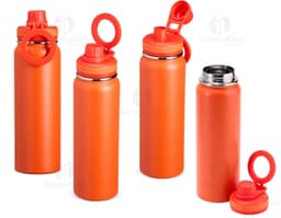 Garrafa Térmica 850ml em aço inoxidável com tampa de rosca e alça para transporte. Cor predominante: prata.