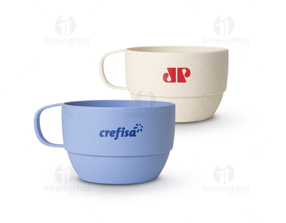 Caneca Palha de Trigo 300ml em cor bege, feita de material sustentável.