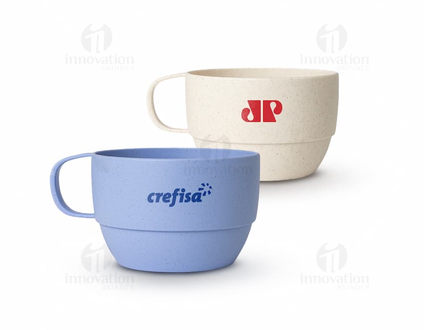 Caneca Palha de Trigo 300ml em cor bege, feita de material sustentável.