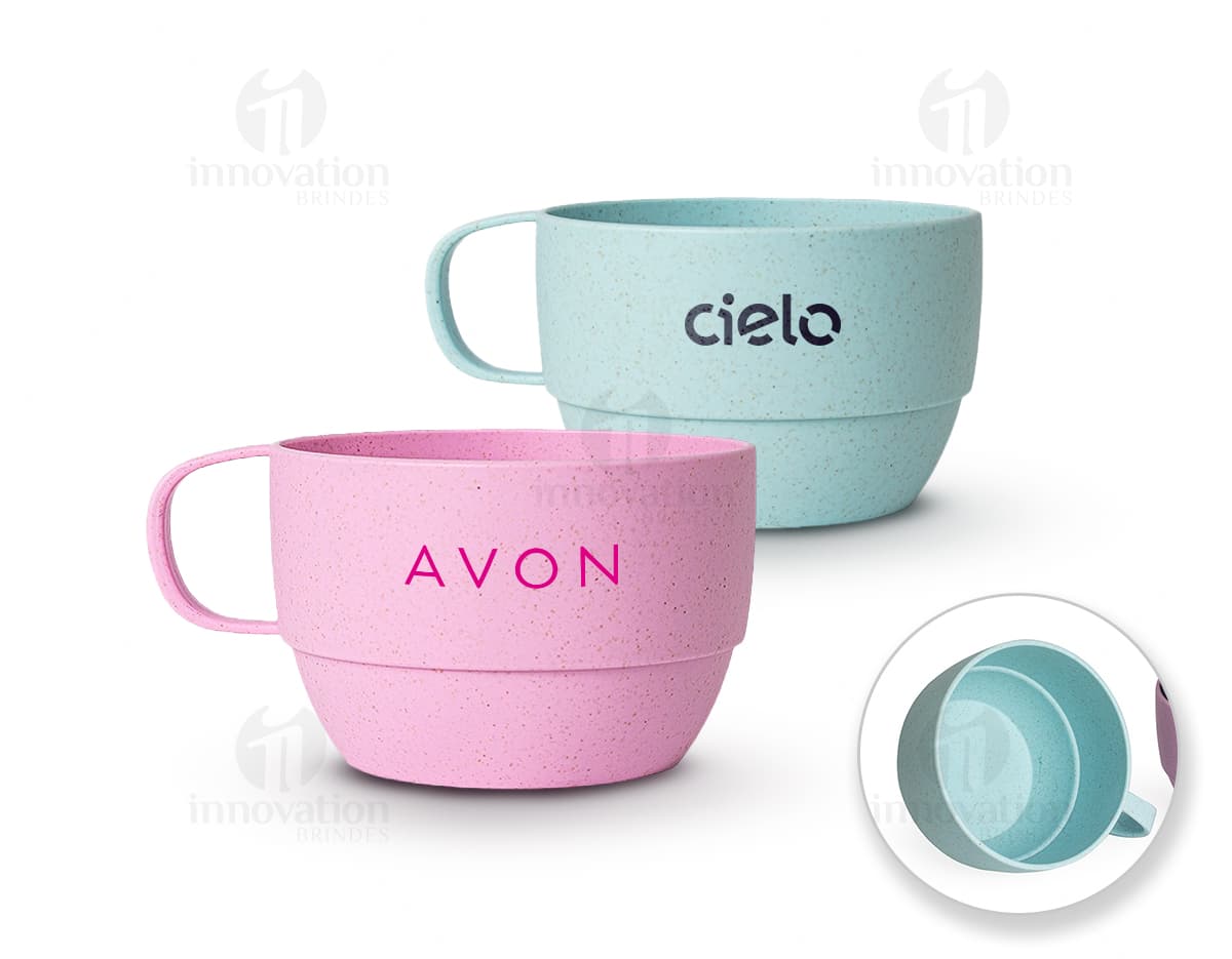 Caneca Palha de Trigo 300ml em cor bege, feita de material sustentável.