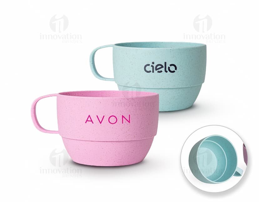 Caneca Palha de Trigo 300ml em cor bege, feita de material sustentável.