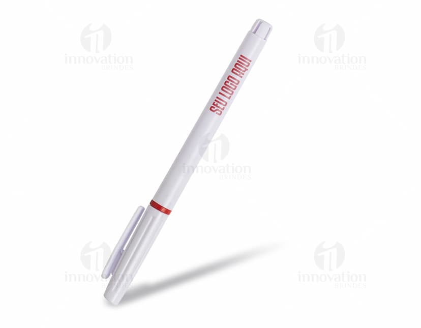 Caneta Plástica preta e colorida em design moderno, perfeita para escrita e desenho. Feita de plástico, é um objeto de escritório essencial.