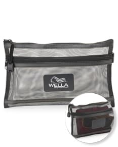 Estojo de malha de nylon preto com fecho de fivela, design moderno e elegante. Ideal para armazenar dinheiro, objetos pessoais e acessórios de negócios com estilo e praticidade.