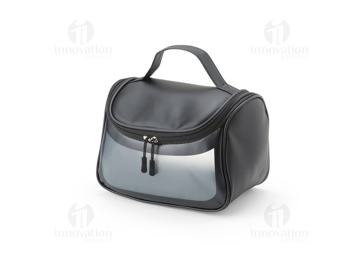 Nécessaire PU preto de luxo em estilo moderno. Feito de couro PU, possui zíper, alça e detalhes em metal. Perfeito para viagens, trabalho ou cuidados pessoais. Elegante e prático, ideal para profissionais de negócios ou para quem busca uma bolsa de mão sofisticada.