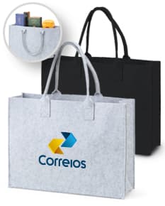 Sacola de feltro marrom, moderna e elegante, com fecho de metal e alças de couro. Ideal para compras e presente. Seguro e resistente, perfeito para proteger suas compras e pertences.