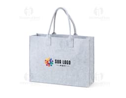 Sacola de feltro marrom, moderna e elegante, com fecho de metal e alças de couro. Ideal para compras e presente. Seguro e