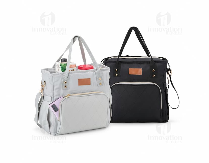 Bolsa térmica de 16 litros em couro marrom, elegante e moderna. Possui alça, zíper, alça de mão e fecho de fivela. Ideal para transportar alimentos e bebidas de forma segura e estilosa.