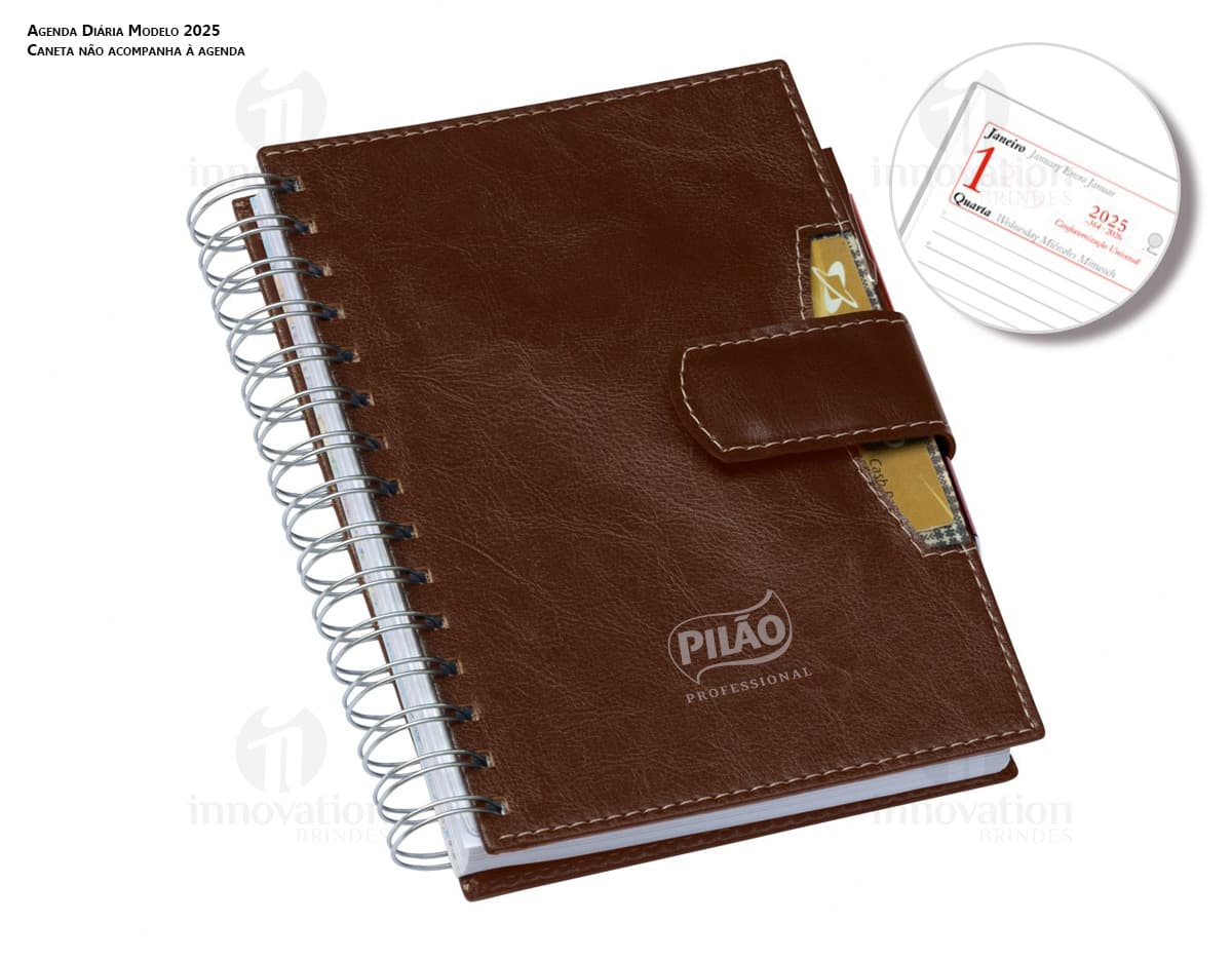 Agenda Wire-o com capa azul, espaço para anotações e espiral na lateral.