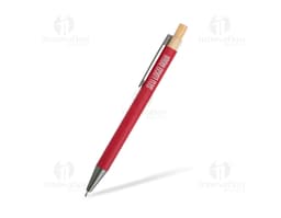 Silver metal pen with gold accents and removable cap.