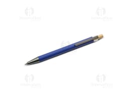 Silver metal pen with gold accents and removable cap.