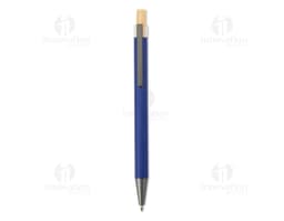 Silver metal pen with gold accents and removable cap.