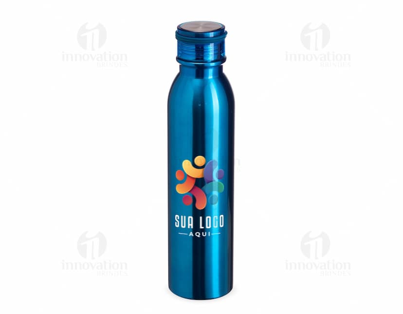 Garrafa Térmica Inox 800ml, na cor prata com tampa rosqueável e alça para transporte.