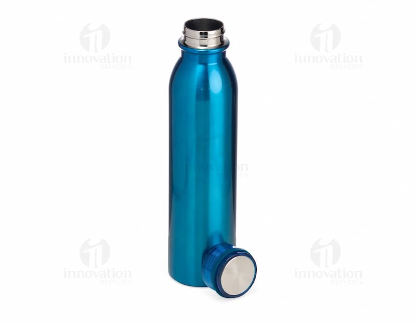 Garrafa Térmica Inox 800ml, na cor prata com tampa rosqueável e alça para transporte.