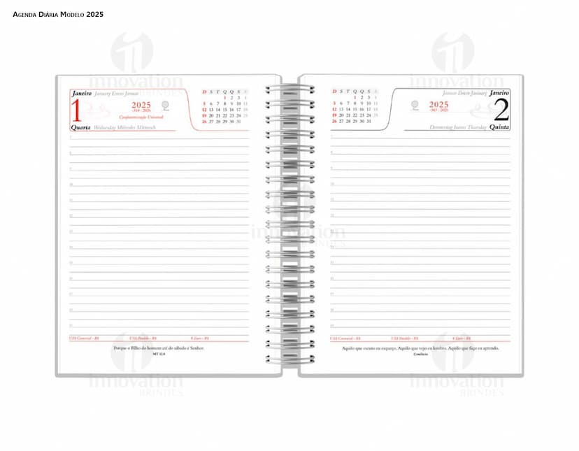 Agenda executiva em couro preto com fecho metálico e folhas de papel em branco.