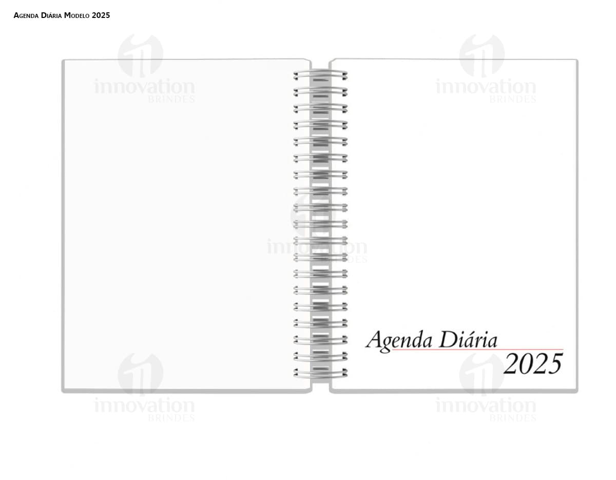 Agenda Wire-o em formato de espiral com capa preta e páginas em branco aberta em cima de uma mesa de escritório.