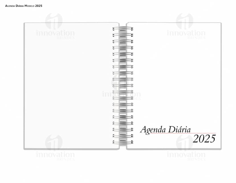 Agenda Wire-o em formato de espiral com capa preta e páginas em branco aberta em cima de uma mesa de escritório.