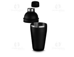 Kit Drink Coqueteleira e Acessórios em fundo branco com uma coqueteleira de vidro, um mexedor, um dosador e um filtro de