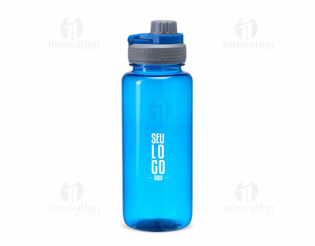 Squeeze Plástica 1 Litro transparente, com tampa rosqueável e bico para beber.