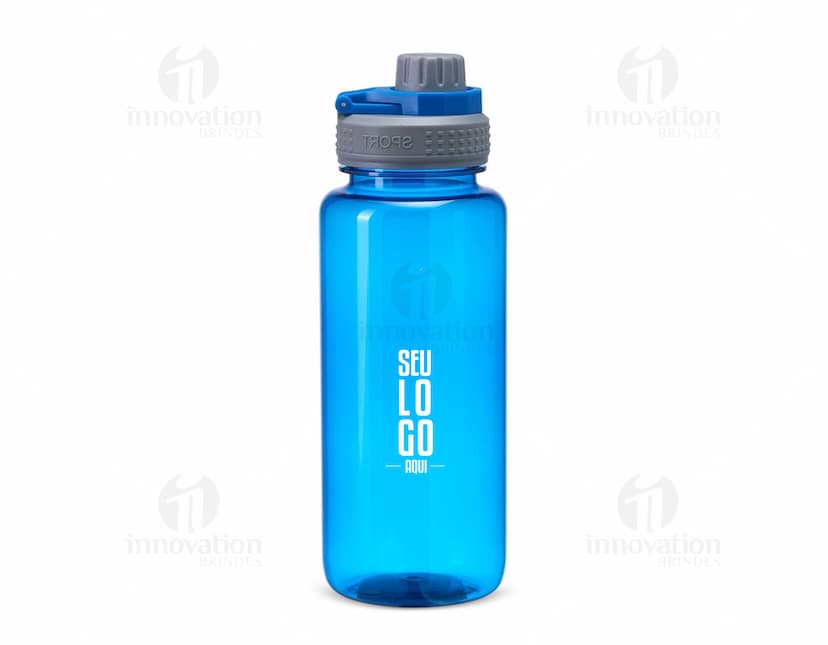 Squeeze Plástica 1 Litro transparente, com tampa rosqueável e bico para beber.