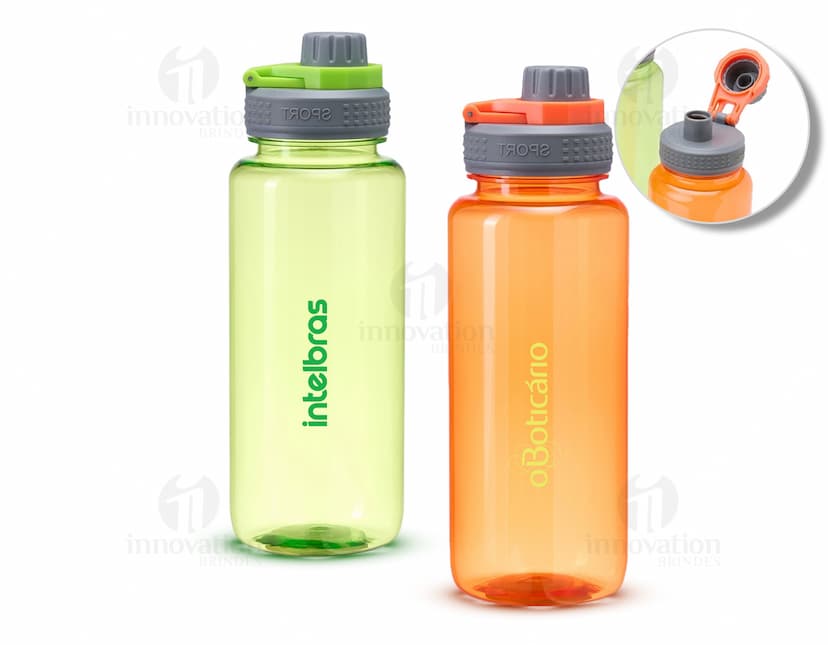 Squeeze Plástica 1 Litro transparente, com tampa rosqueável e bico para beber.
