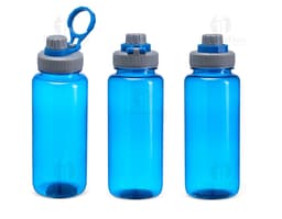 Squeeze Plástica 1 Litro transparente, com tampa rosqueável e bico para beber.