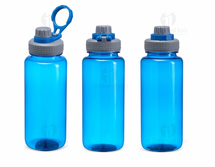 Squeeze Plástica 1 Litro transparente, com tampa rosqueável e bico para beber.
