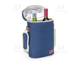 Porta-Botellas Térmico Doble en acero inoxidable con diseño elegante y asa para facilitar el transporte. Ideal para mantener