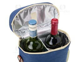 Porta-Botellas Térmico Doble en acero inoxidable con diseño elegante y asa para facilitar el transporte. Ideal para mantener