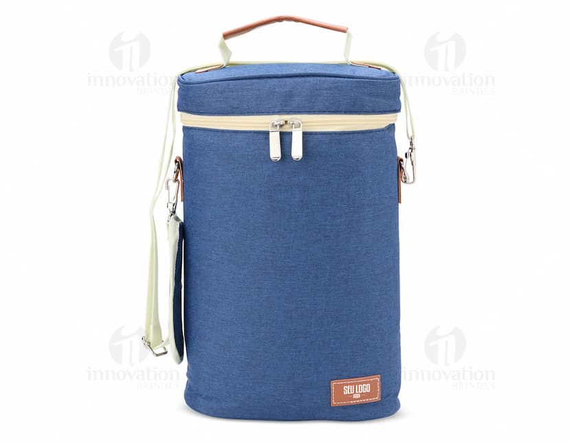 Porta-Garrafas Térmico Duplo em aço inoxidável com design moderno e elegante, ideal para manter a temperatura das bebidas por mais tempo.
