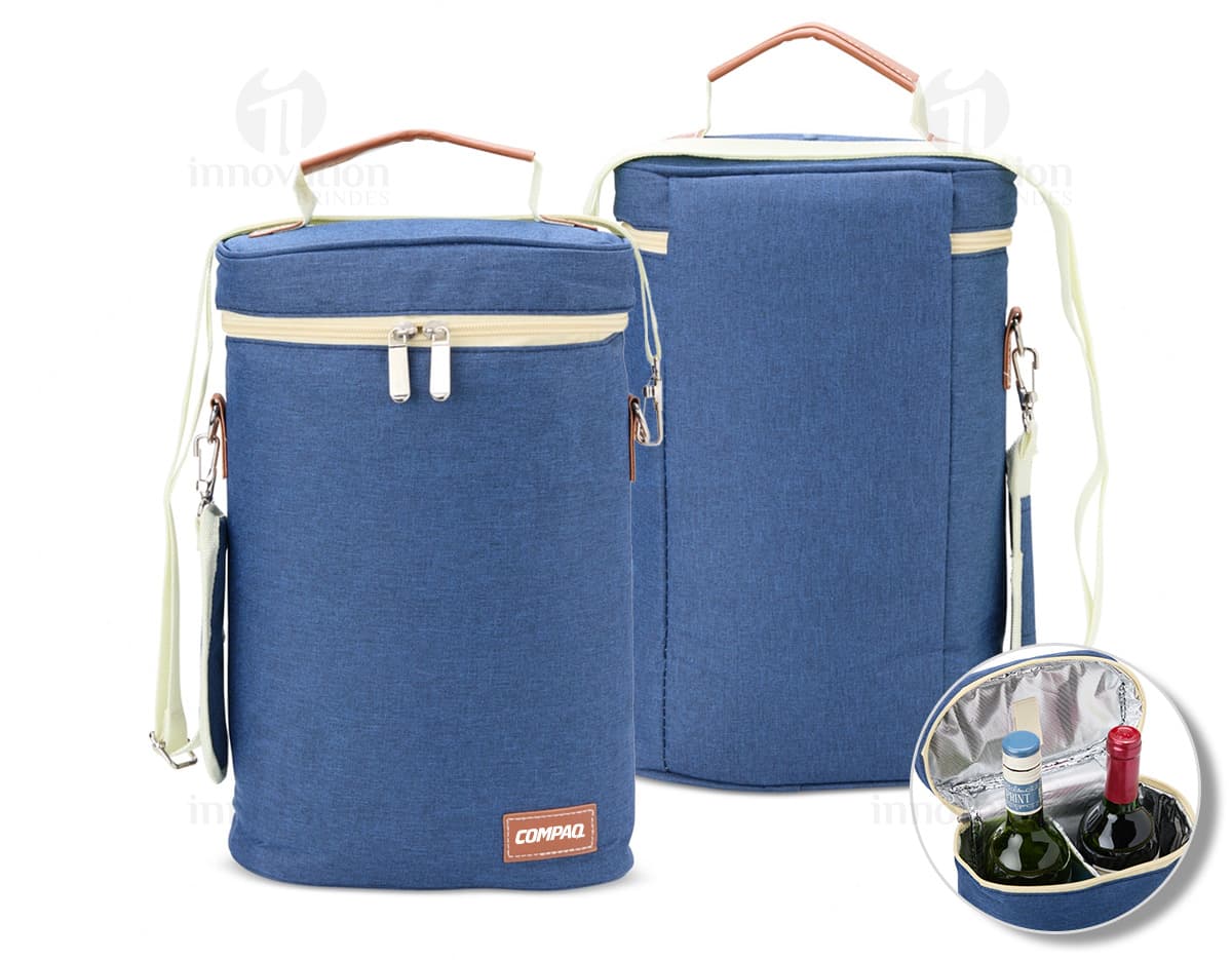 Porta-Garrafas Térmico Duplo em aço inoxidável com design moderno e elegante, ideal para manter a temperatura das bebidas por mais tempo.