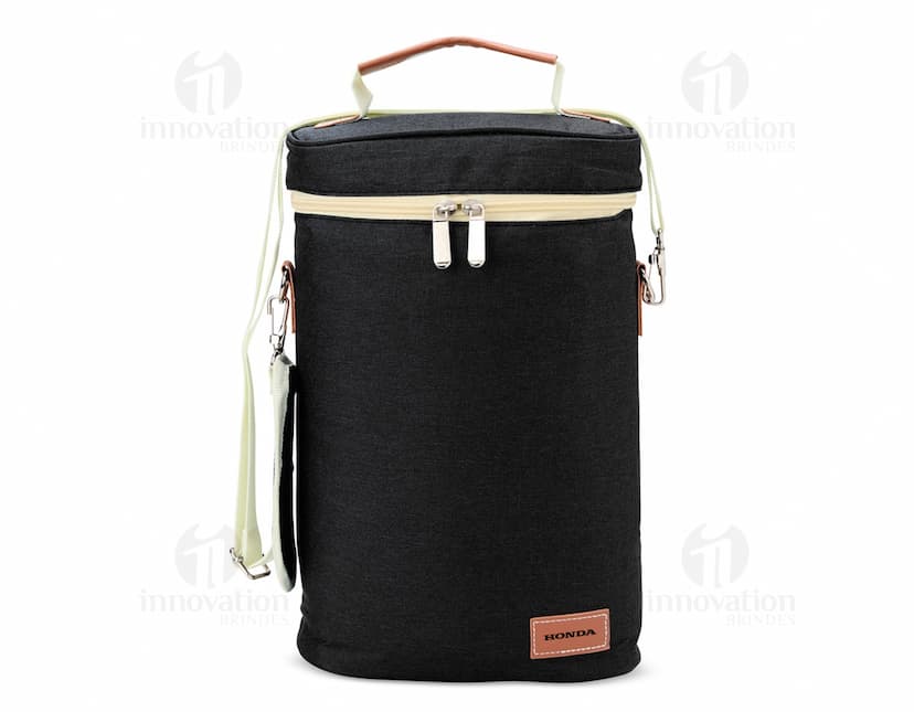 Porta-Garrafas Térmico Duplo em aço inoxidável com design moderno e elegante, ideal para manter a temperatura das bebidas por mais tempo.