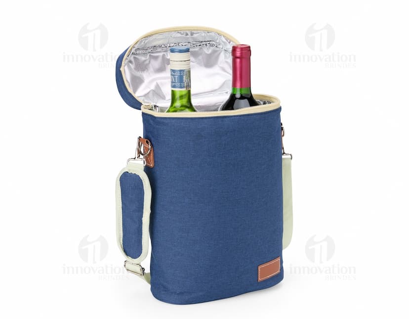 Porta-Garrafas Térmico Duplo em aço inoxidável com design moderno e elegante, ideal para manter a temperatura das bebidas por mais tempo.