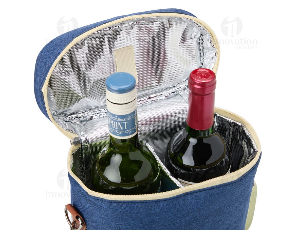 Porta-Garrafas Térmico Duplo em aço inoxidável com design moderno e elegante, ideal para manter a temperatura das bebidas por mais tempo.