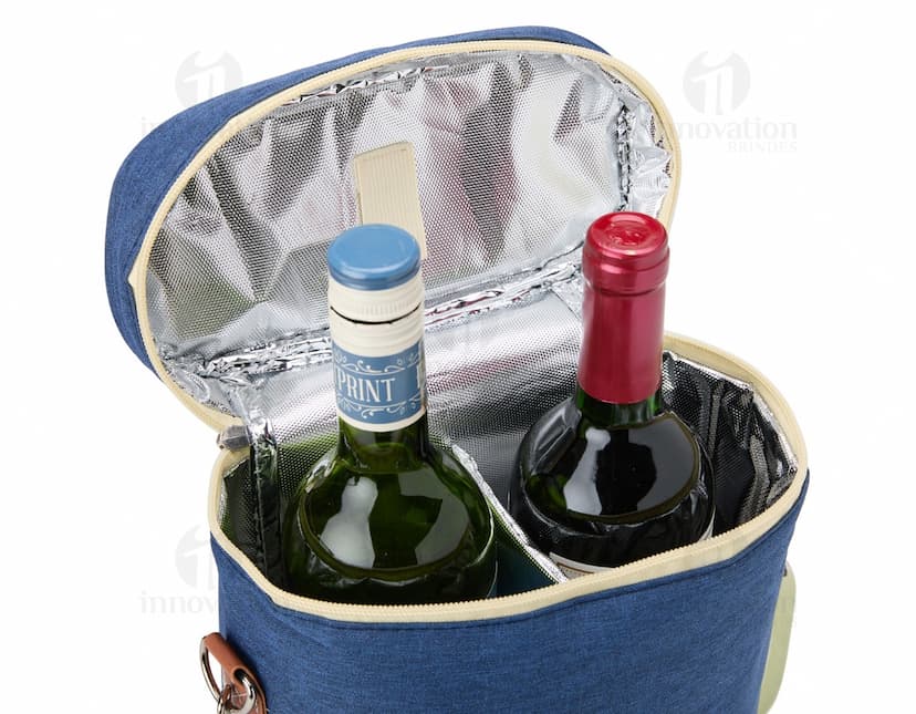 Porta-Garrafas Térmico Duplo em aço inoxidável com design moderno e elegante, ideal para manter a temperatura das bebidas por mais tempo.