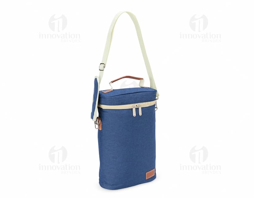Porta-Garrafas Térmico Duplo em aço inoxidável com design moderno e elegante, ideal para manter a temperatura das bebidas por mais tempo.