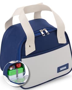 Bolsa térmica de 5 litros em tom de rosa claro, com alça ajustável e fecho em zíper.
