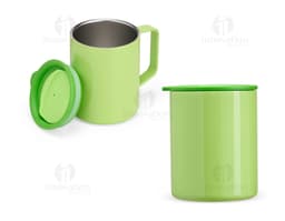 Taza inox de pared doble con capacidad de 270ml, ideal para café, té y otras bebidas calientes. Hecha en material resistente