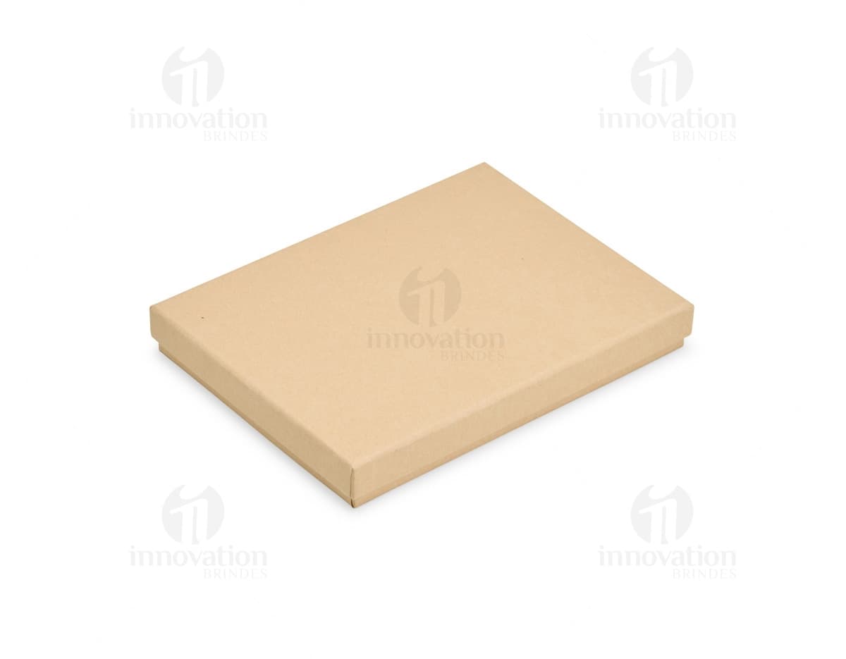 Kit Executivo Ecológico 3 Peças em tons de marrom e bege, contendo uma agenda, uma caneta e um bloco de anotações personalizados.