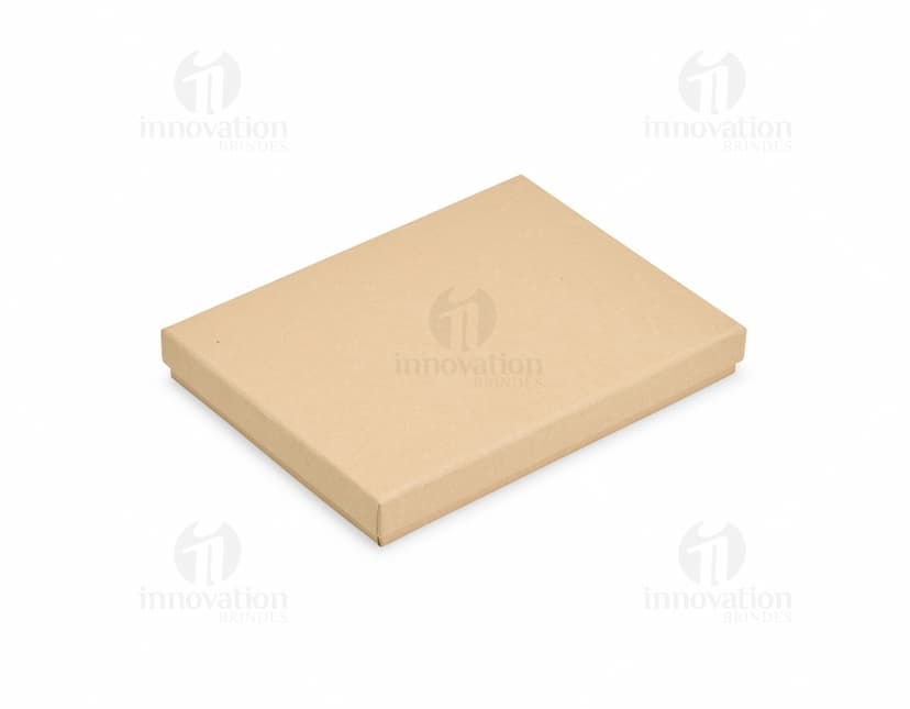 Kit Executivo Ecológico 3 Peças em tons de marrom e bege, contendo uma agenda, uma caneta e um bloco de anotações personalizados.