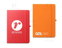 A5 hard cover blue notebook with elastic closure and bookmark.